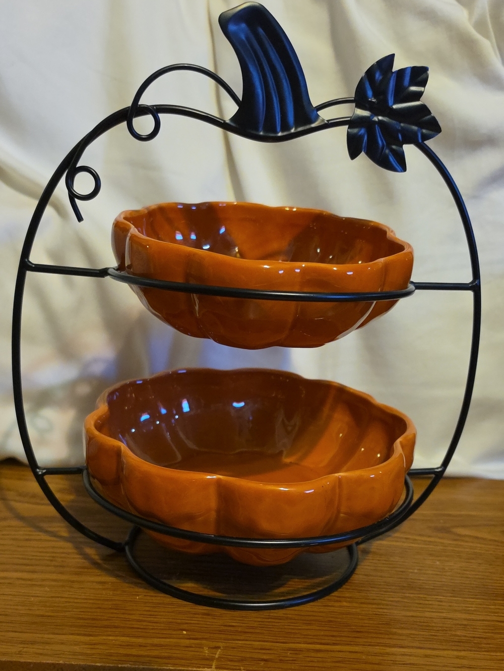 Two-Tier Pumpkin Ceramic Serving Bowl Set - Orange